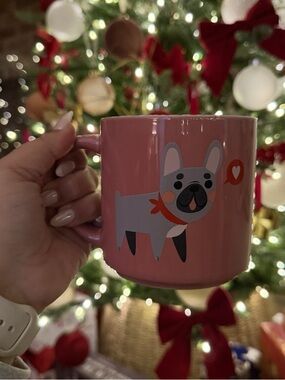 THRESHOLD Pink Ceramic Mug with Cute dog Graphic